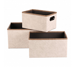 Koš regálový - látkový s uchy, krémový, cena za sadu 3 ks