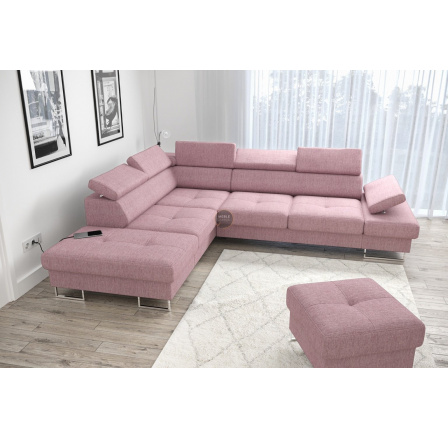 Rohová sedací souprava GALAXY s funkcí spaní 225x280 - levá, růžová