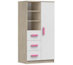Regál 80 3S1D SMYK III - 05, Dub Sonoma/Bílá/Růžová