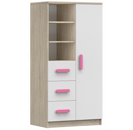 Regál 80 3S1D SMYK III - 05, Dub Sonoma/Bílá/Růžová