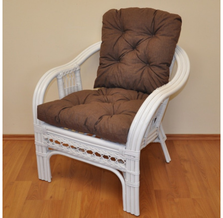 Ratanové křeslo Rio De Janeiro bílé - polstr hnědý melír