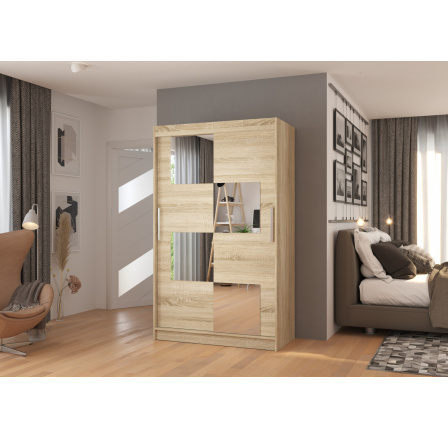 Posuvná skříň se zrcadlem LUGANO 120 Sonoma+Sonoma