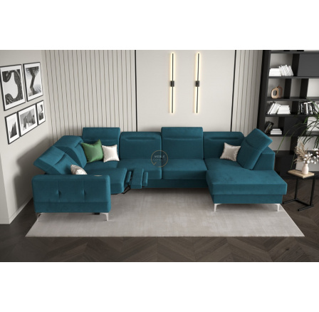 Rohová sedací souprava MALIBU MAX II s funkcí spaní a relaxací 180x350x182 cm - modrá, Levá strana
