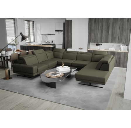 Rohová Kožená sedací souprava FIORE MAX I 220x350x265 cm - olivová, levá