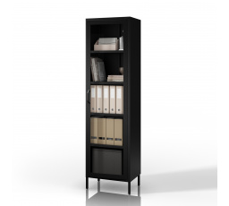 Skleněná vitrína do obývacího pokoje úzká kovová černá LUIGI Modern 500 x 1800 x 350 mm