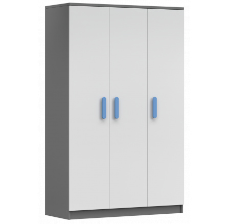 Šatní skříň 3D SMYK II - 19, Šedá/Bílá/Modrá