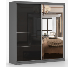 Šatní skříň MULTI 31 - 233 cm, Šedá/Černý Lesk