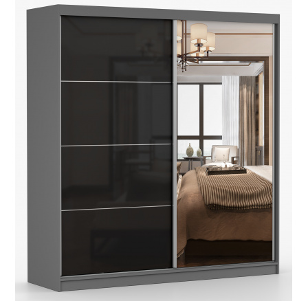 Šatní skříň MULTI 31 - 233 cm, Šedá/Černý Lesk