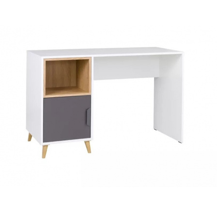 Psací stůl POKER R14, Bílá/Grafit/Dub lefkas/Šedá Psací stůl POKER R14, Bílá/Grafit/Dub lefkas/Šedá