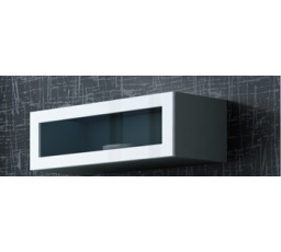 Vitrína VIGO, Šedá/Bílý lesk