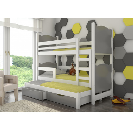 Třílůžková patrová postel s matracemi LETICIA Bílá+Šedá Třílůžková patrová postel s matracemi LETICIA Bílá+Šedá