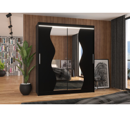 Posuvná skříň se zrcadlem a LED osvětlením MEDISON 180, Černá/Černá