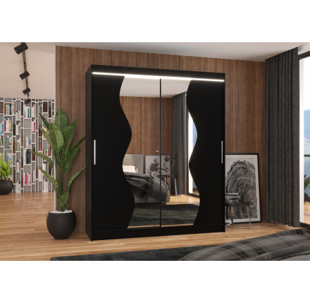 Posuvná skříň se zrcadlem a LED osvětlením MEDISON 180, Černá/Černá