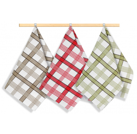 Kuchyňská utěrka 50x70cm béžové, zelené, červené káro