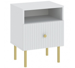 Noční stolek VIENA 1S, Bílá/Zlatá