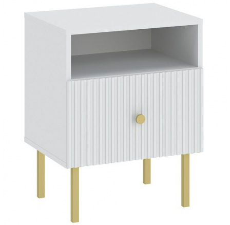 Noční stolek VIENA 1S, Bílá/Zlatá