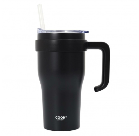 Termohrnek s uchem a brčkem Miami 600ml černý