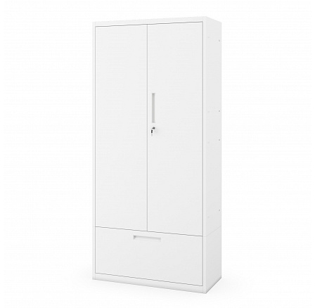 Kovová skříň MEGAN – bílá, zásuvka na dokumenty, 195 cm