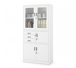 Kancelářská kovová skříň se sejfem na spisy a dokumenty FILIP, 900 x 1850 x 400 mm, bílá