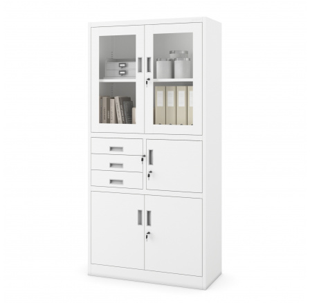 Kancelářská kovová skříň se sejfem na spisy a dokumenty FILIP, 900 x 1850 x 400 mm, bílá