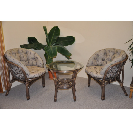 Ratanová sedací souprava Bahama hnědá 2+1, polstr MAXI levandule