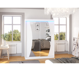 Posuvná skříň se zrcadlem a LED osvětlením MODESTO 150 Bílá+Bílá