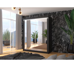 Posuvná skříň se zrcadlem a LED osvětlením MORGAN 180 Černá+Černá