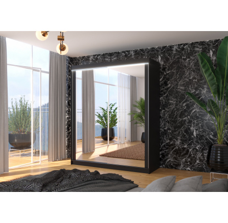 Posuvná skříň se zrcadlem a LED osvětlením MORGAN 180 Černá+Černá