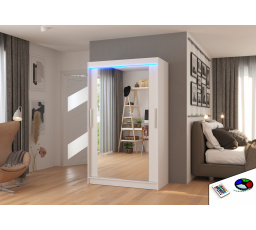 Posuvná skříň se zrcadlem a LED osvětlením TIBAGO 120 Bílá+Bílá