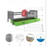 Dětská postel KUBUS 80x190 cm se šuplíkem, s matrací, Grafit/Zelená