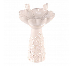 Krmítko/pítko - keramické, květ s ptáčky, stojaté, bílé