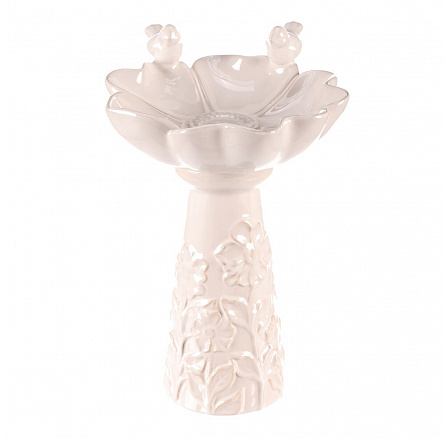 Krmítko/pítko - keramické, květ s ptáčky, stojaté, bílé Krmítko/pítko - keramické, květ s ptáčky, stojaté, bílé