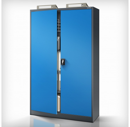 Kancelářská kovová skříň na dokumenty antracitově-modrá JAN II, 1150 x 1850 x 400 mm