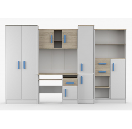 Dětský pokoj MACIUS, Bílá Mat/Dub Sonoma/Modrá Dětský pokoj MACIUS, Bílá Mat/Dub Sonoma/Modrá