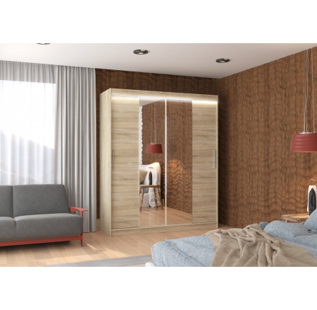 Posuvná skříň se zrcadlem a LED osvětlením DALLAS 180 Sonoma+Sonoma