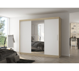 Šatní skříň s posuvnými dveřmi a zrcadlem DENIS 250 Sonoma+Bílá