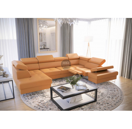 Rohová sedací souprava GALAXY MAX II , relax s funkcí spaní 215x350x170 přírodní kůže - pravá, přírodní kůže - volitelná barva
