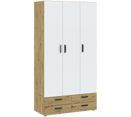 Šatní skříň BASIC TWO 3D4S, Dub Artisan/Bílá