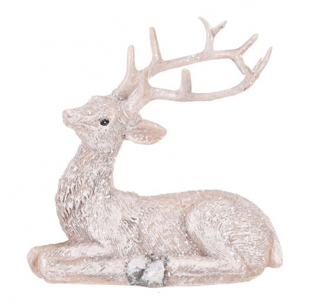 Jelen - polyresinová figurka, sedící, vel. S, bílý