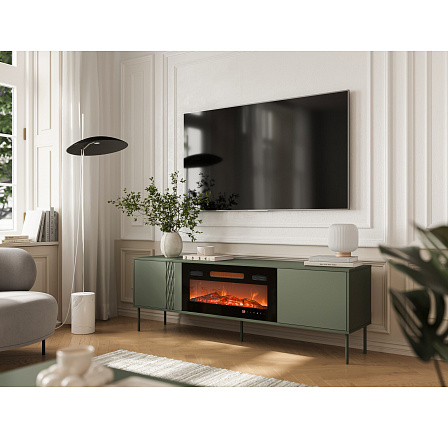 TV komoda TRESSE 180 EF s elektrickým krbem, zelená TV komoda TRESSE 180 EF s elektrickým krbem, zelená