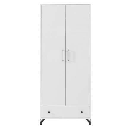 Skříň BERGEN - BE1, Bílý Lux + Bílá vysoký lesk