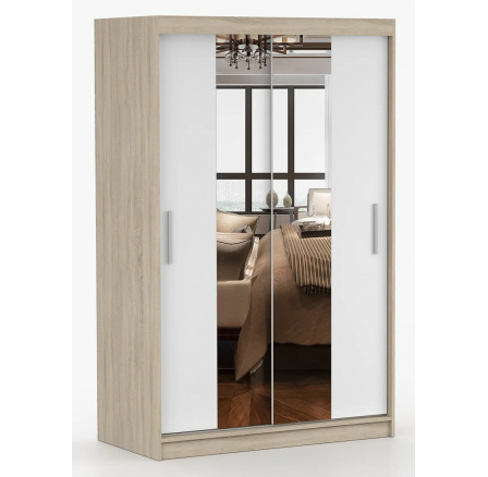 Šatní skříň se zrcadlem NOEMI 01, Dub Sonoma/Bílá