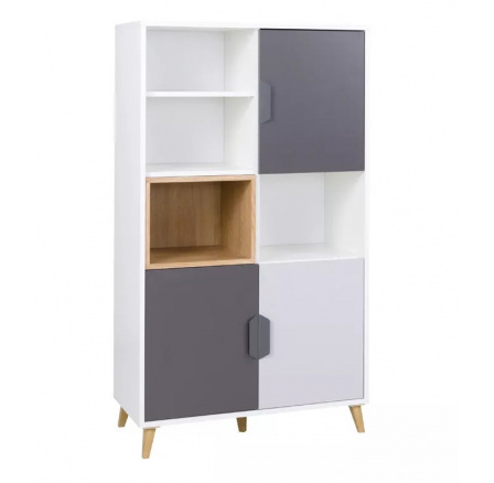 Regál POKER R6, Bílá/Grafit/Dub lefkas/Šedá Regál POKER R6, Bílá/Grafit/Dub lefkas/Šedá