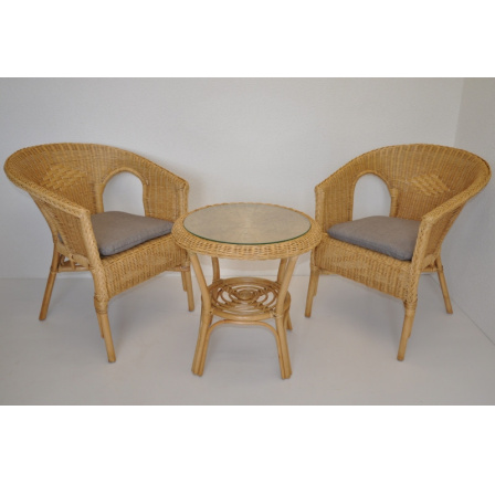 Ratanová sedací souprava Fabion medová polstry šedý melír Ratanová sedací souprava Fabion medová polstry šedý melír