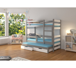 Třílůžková patrová postel s matracemi KARLO Šedá+Bílá