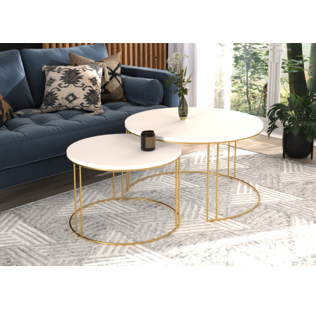 Konferenční stolek 2v1 ETTA Zlatý+Bílý