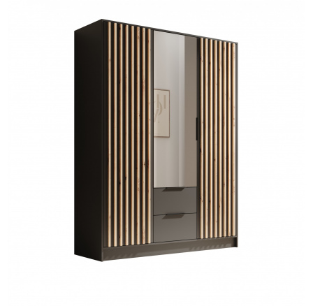 Šatní skříň Neri 150 s dveřmi a zrcadly Černá+Černá