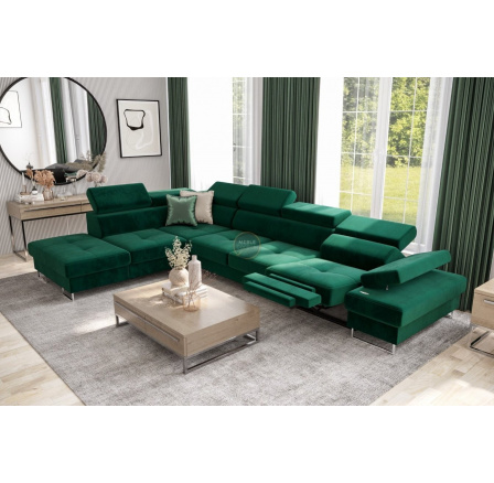 Rohová sedací souprava GALAXY , relax s funkcí spaní 225X350 cm - zelená , levá