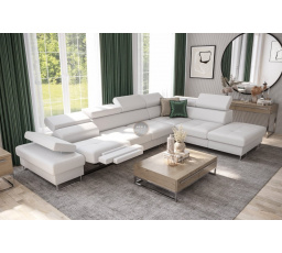Rohová sedací souprava GALAXY , relax s funkcí spaní 225X350 cm - bílá eko kůže, pravá