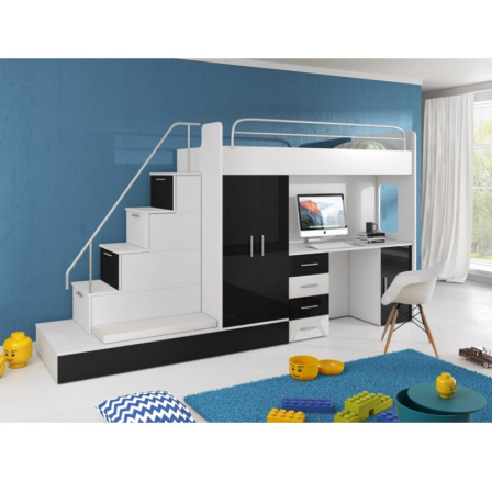 Vyvýšená postel PARADISE 5, Bílá Černá Lesk